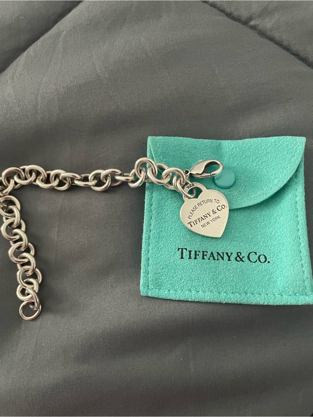 Tiffany & Co. Sterling Silver Heart Tag Bracelet with Signature Blue Pouch